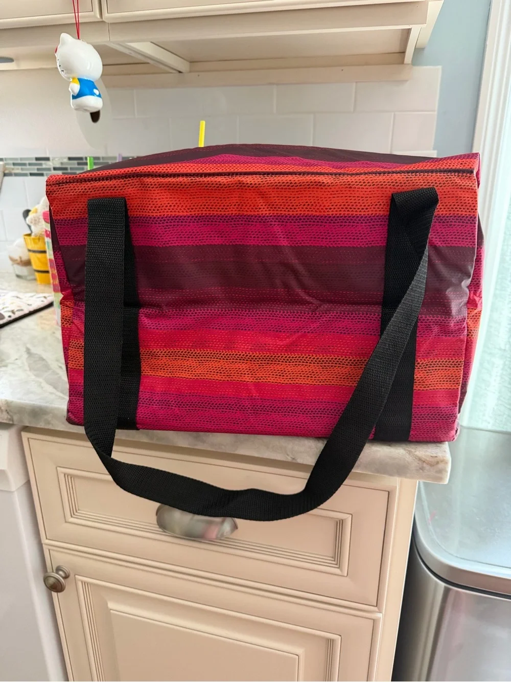 Thirty-one Pink and Red Striped Fresh Market Thermal Tote.